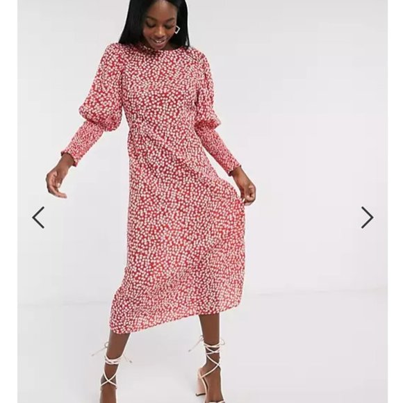 Red Floral Midi Dress - Never Fully Dressed - Picture 3 of 4
